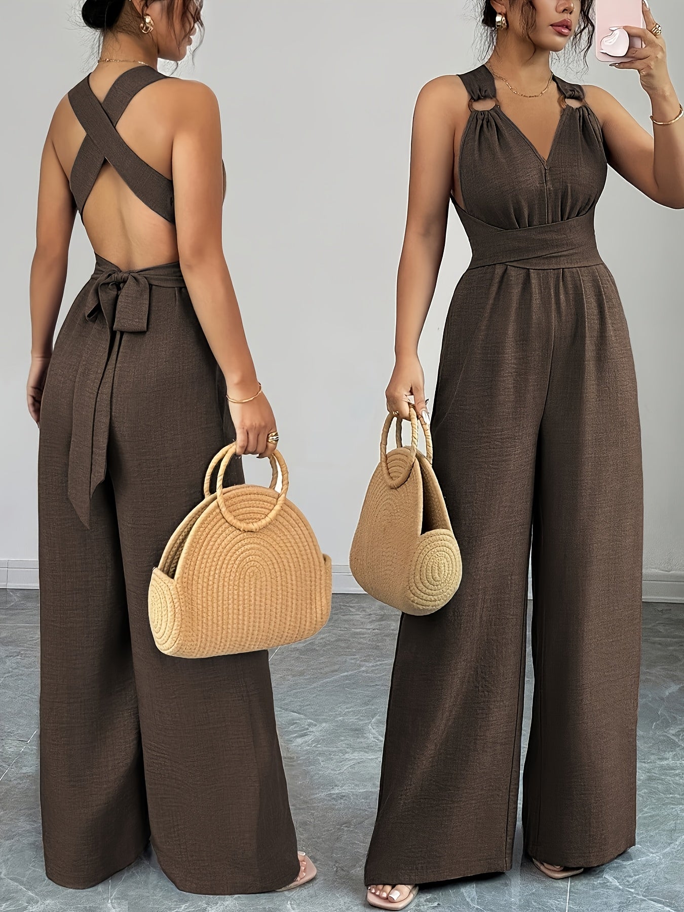 Elegant Women's V-Neck Jumpsuit with Belted Waist