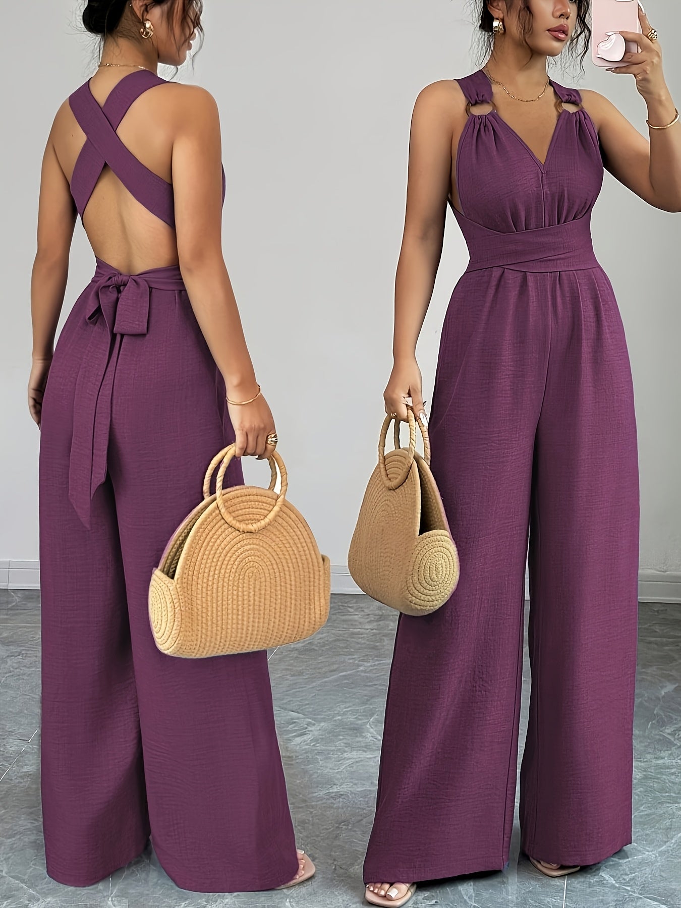Elegant Women's V-Neck Jumpsuit with Belted Waist
