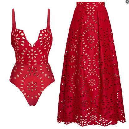 Laser Cut Swimsuit and Skirt