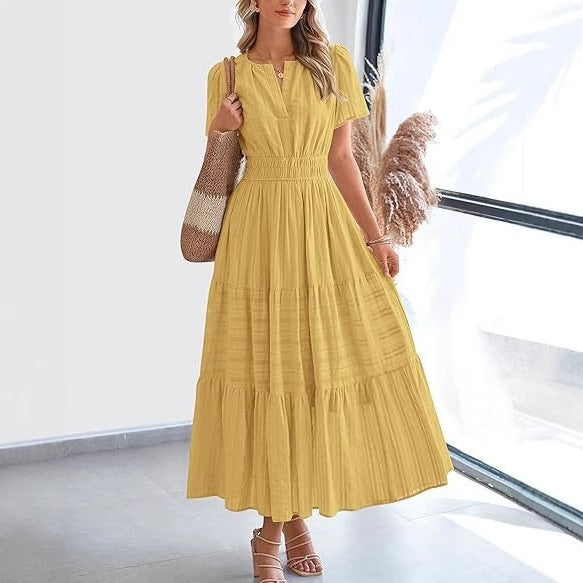 V-neck Large Swing Dress