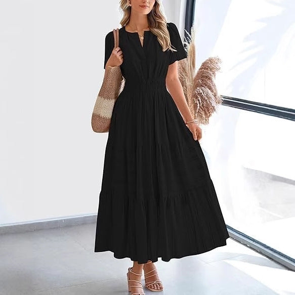 V-neck Large Swing Dress