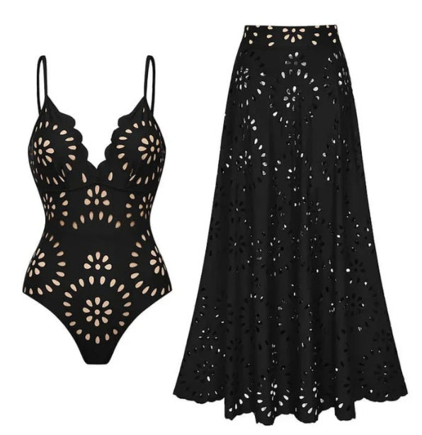Laser Cut Swimsuit and Skirt