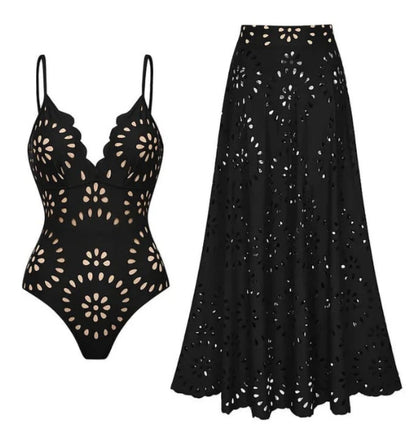 Laser Cut Swimsuit and Skirt