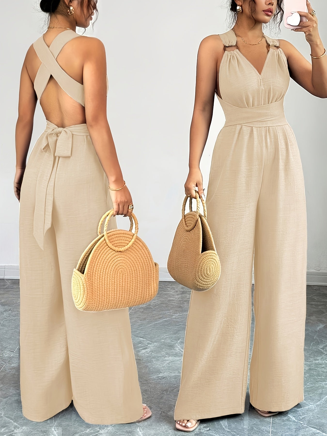 Elegant Women's V-Neck Jumpsuit with Belted Waist